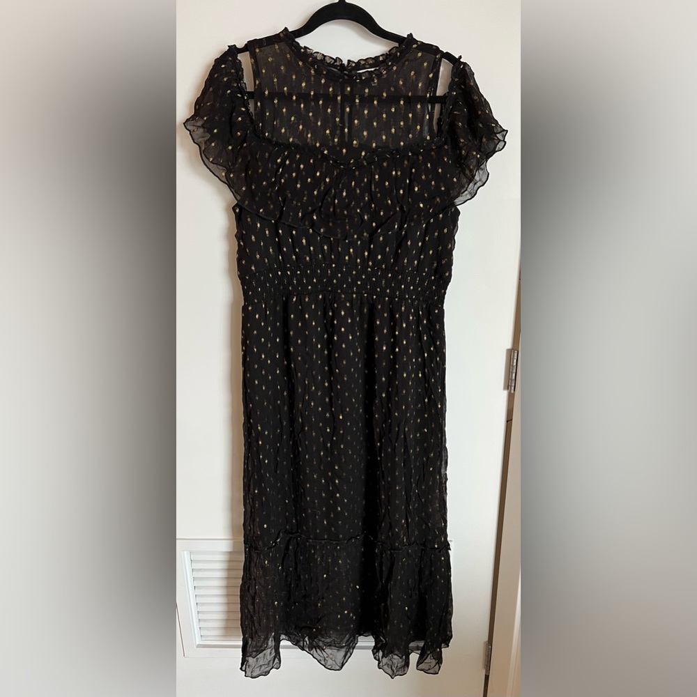 NSR Black and Gold Cold Shoulder Midi Dress Size XL